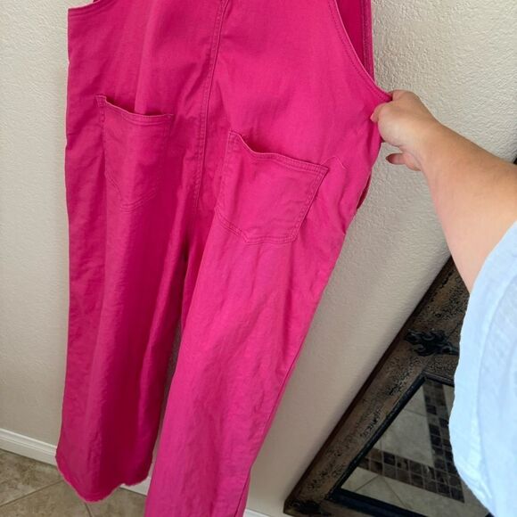 Women’s Large Pink Overalls with Frayed Hems and Wide Legs - Picture 7 of 8